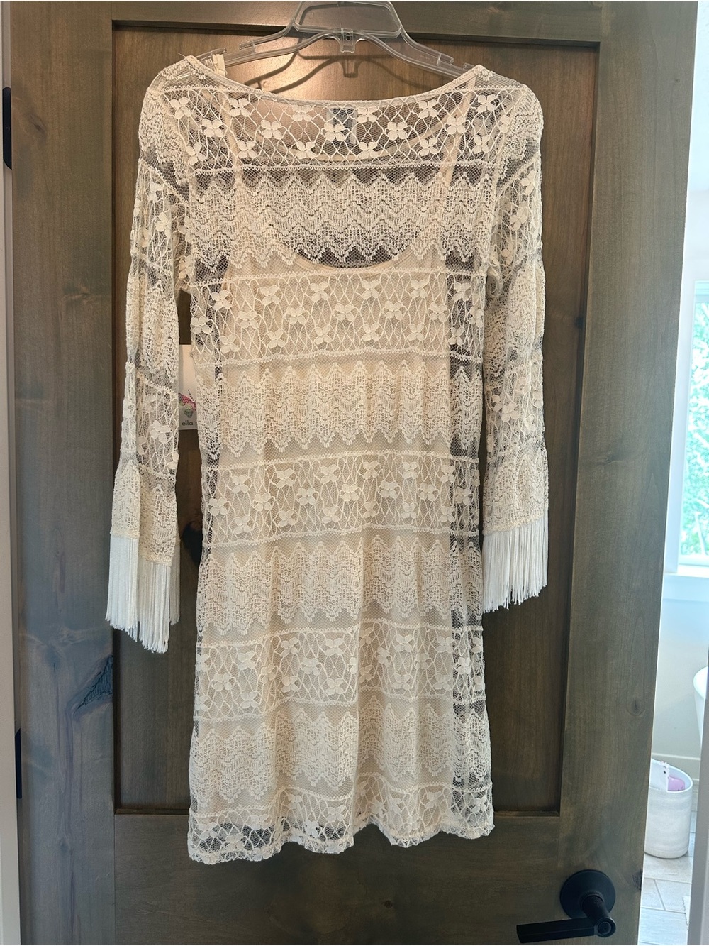 Ella Moss Boho Lace Fringe Sleeve Dress in Natural